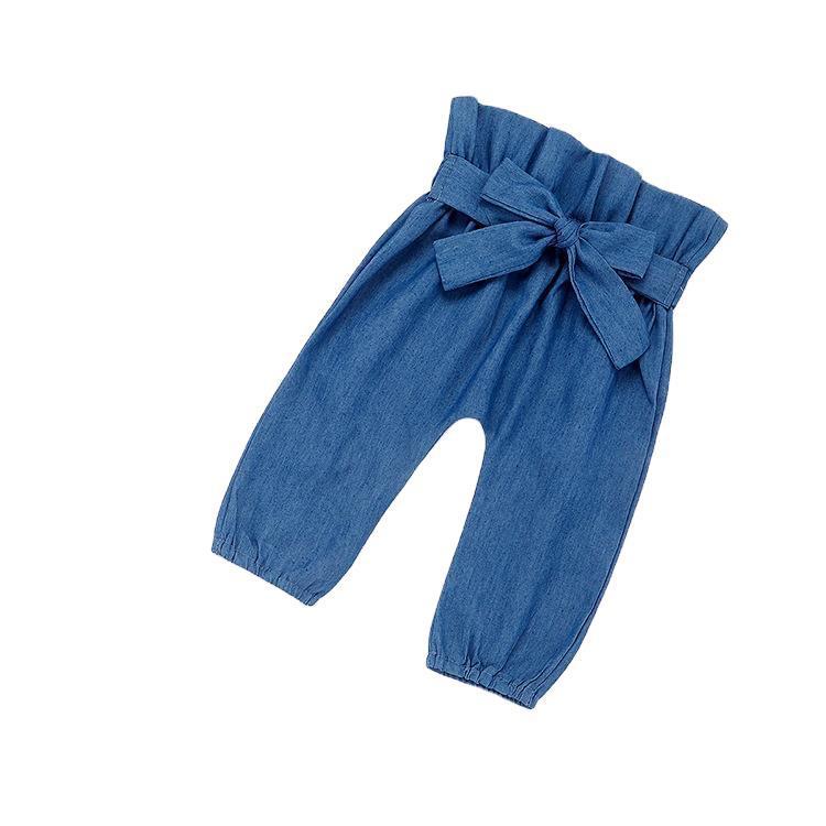 Ruffle Ribbed Top & Bow Denim Pant