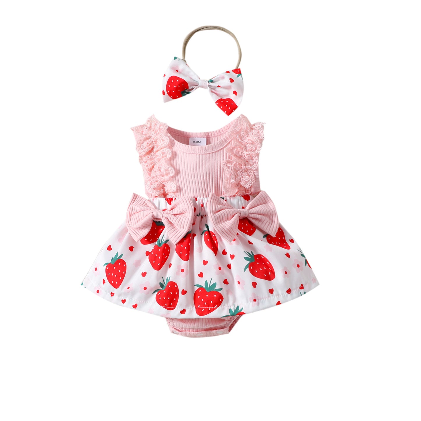 Strawerry Romper Dress with Headband