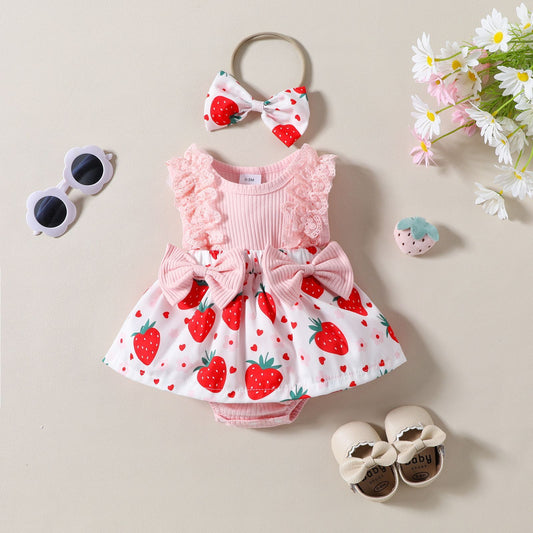 Strawerry Romper Dress with Headband